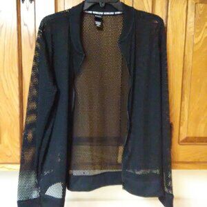 Victoria Sport Women Black Mesh Track Jacket L w/ zipper front closure